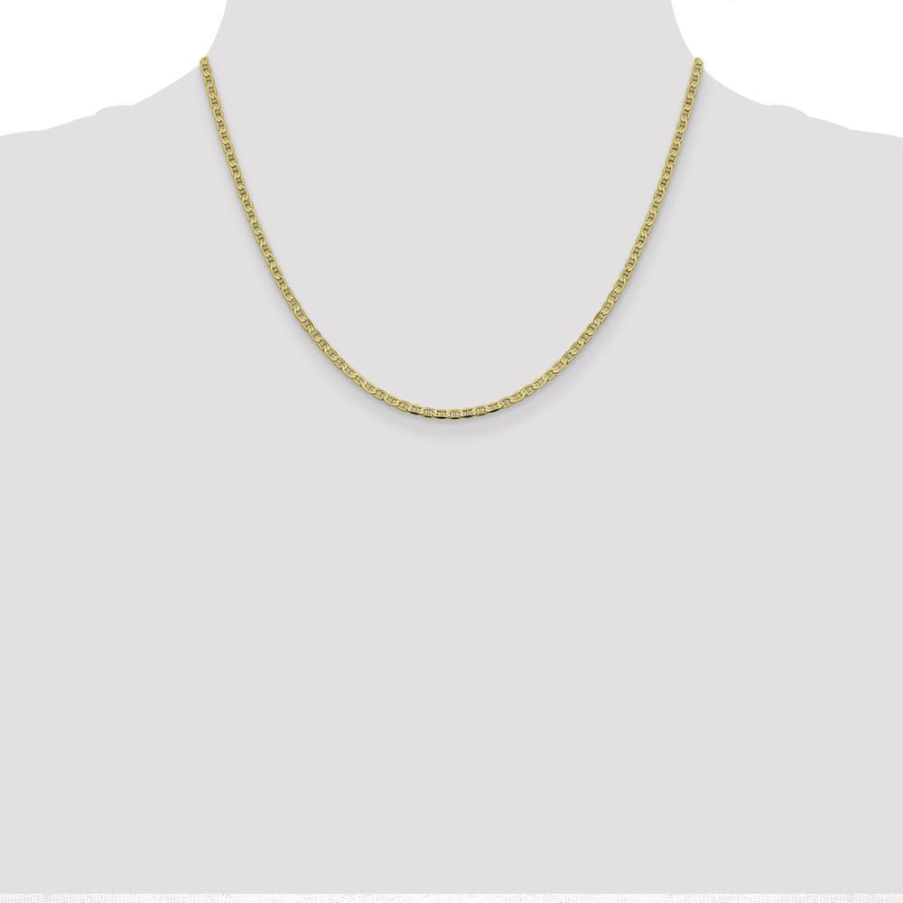 10K Yellow Gold 18" Concave Anchor Chain Necklace - 2.4mm Width