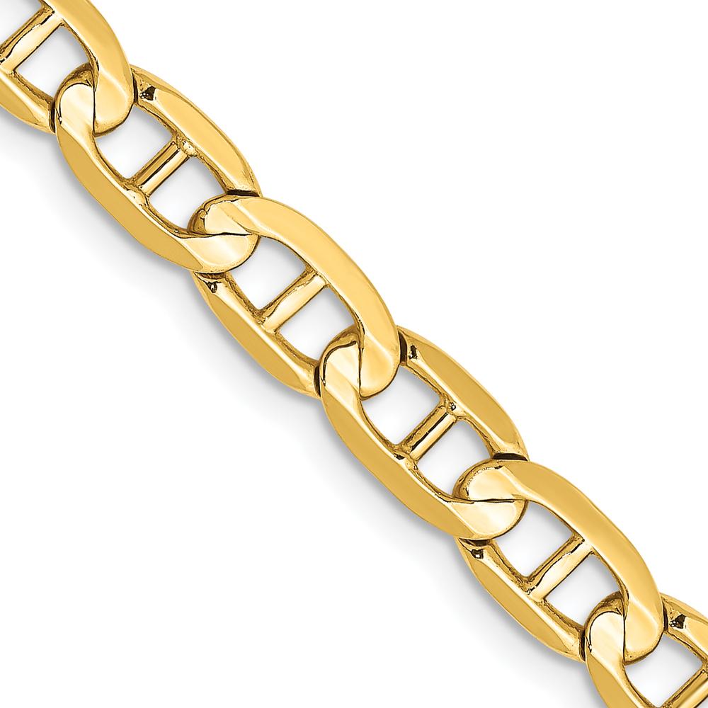 10K Yellow Gold 18" Concave Anchor Chain Necklace - 5.25mm Width