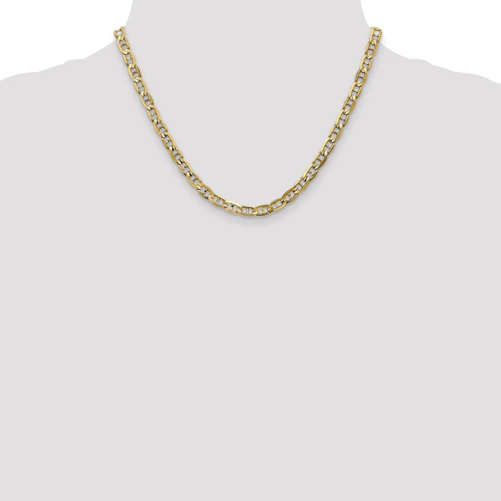 10K Yellow Gold 18" Concave Anchor Chain Necklace - 5.25mm Width
