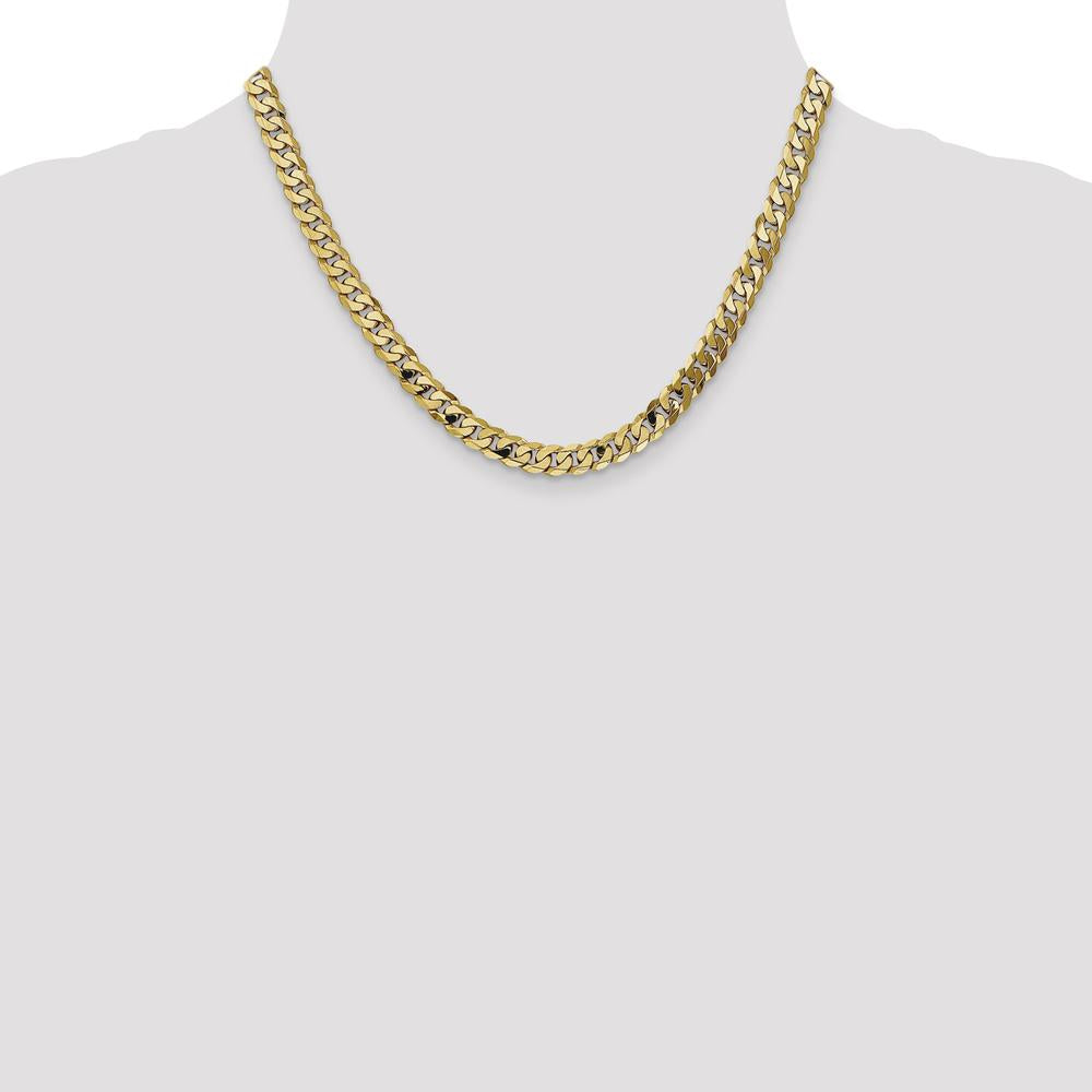 10K Yellow Gold 18" Flat Beveled Curb Chain - 6.75mm Width