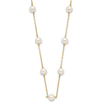 10K Yellow Gold 18" Freshwater Cultured Pearl Station Necklace - 12 White Near Round Pearls, 5.5-6.5mm