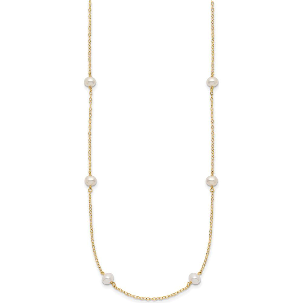 10K Yellow Gold 18" Freshwater Cultured Pearl Station Necklace with 8 Near-Round Pearls