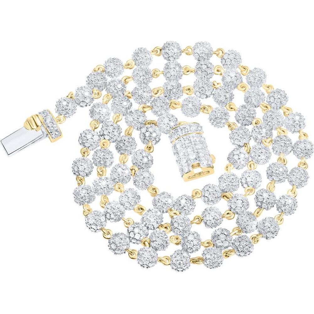10K Yellow Gold 18-Inch Ball Link Chain Necklace with Prong-Set Round Diamonds - 11-1/4 Carat Total Diamond Weight