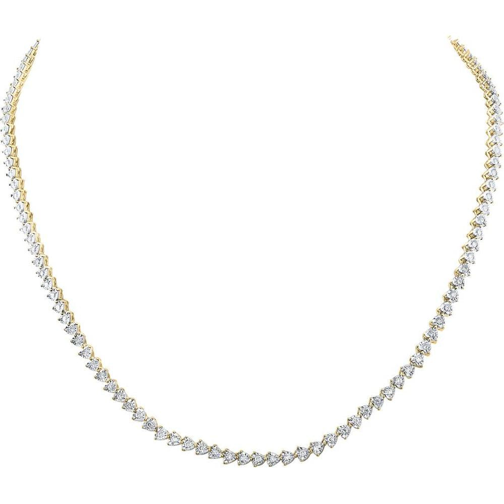 10K Yellow Gold 18-Inch Heart Link Necklace with Round Diamonds - 2.07 Carat Total Diamond Weight