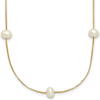 10K Yellow Gold 18" Necklace with 9 White Freshwater Cultured Pearls - 5-6mm Pearls