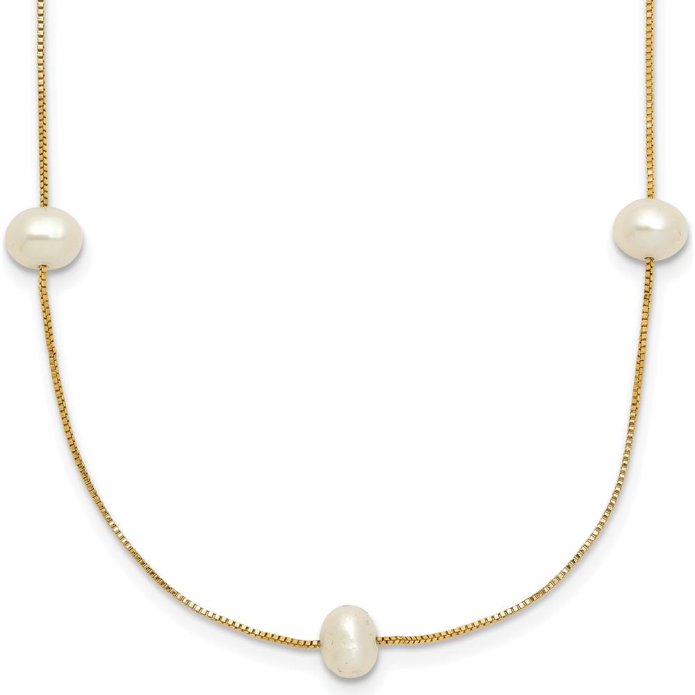 10K Yellow Gold 18" Necklace with 9 White Freshwater Cultured Pearls - 5-6mm Pearls