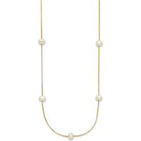 10K Yellow Gold 18" Necklace with 9 White Freshwater Cultured Pearls - 5-6mm Pearls