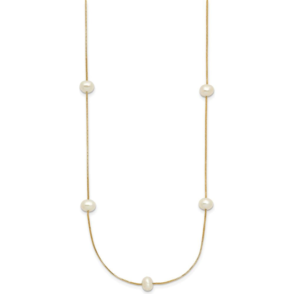 10K Yellow Gold 18" Necklace with 9 White Freshwater Cultured Pearls - 5-6mm Pearls