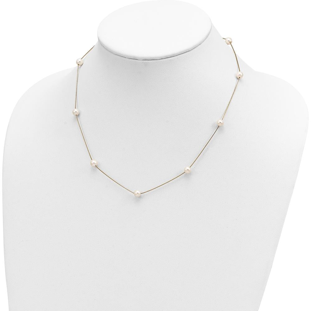 10K Yellow Gold 18" Necklace with 9 White Freshwater Cultured Pearls - 5-6mm Pearls