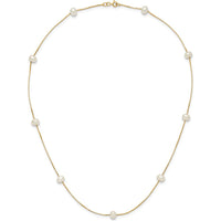 10K Yellow Gold 18" Necklace with 9 White Freshwater Cultured Pearls - 5-6mm Pearls