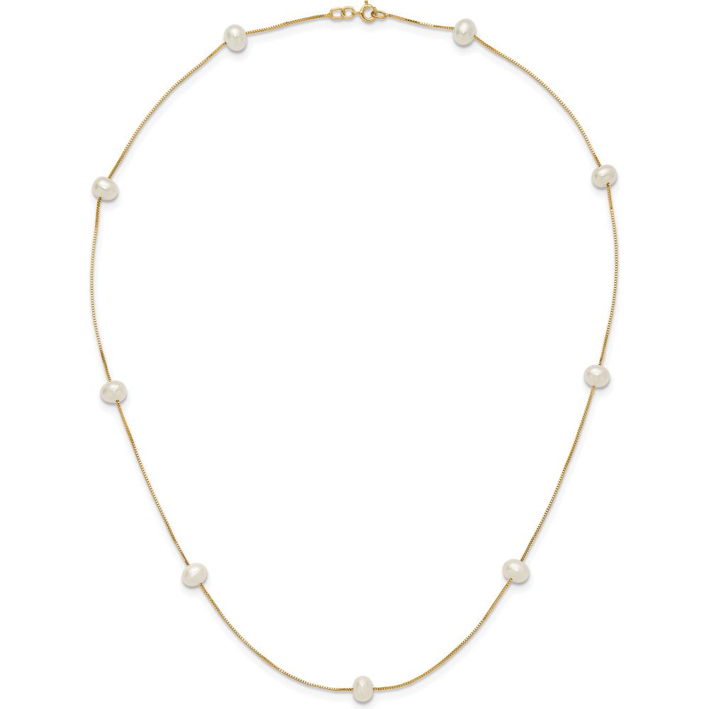 10K Yellow Gold 18" Necklace with 9 White Freshwater Cultured Pearls - 5-6mm Pearls