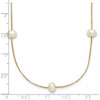 10K Yellow Gold 18" Necklace with 9 White Freshwater Cultured Pearls - 5-6mm Pearls