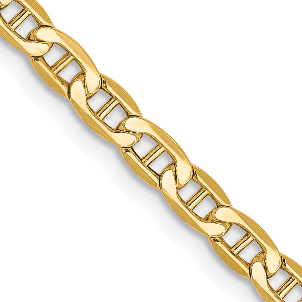 10K Yellow Gold 18" Semi-Solid Anchor Chain Necklace - 3.2mm Width