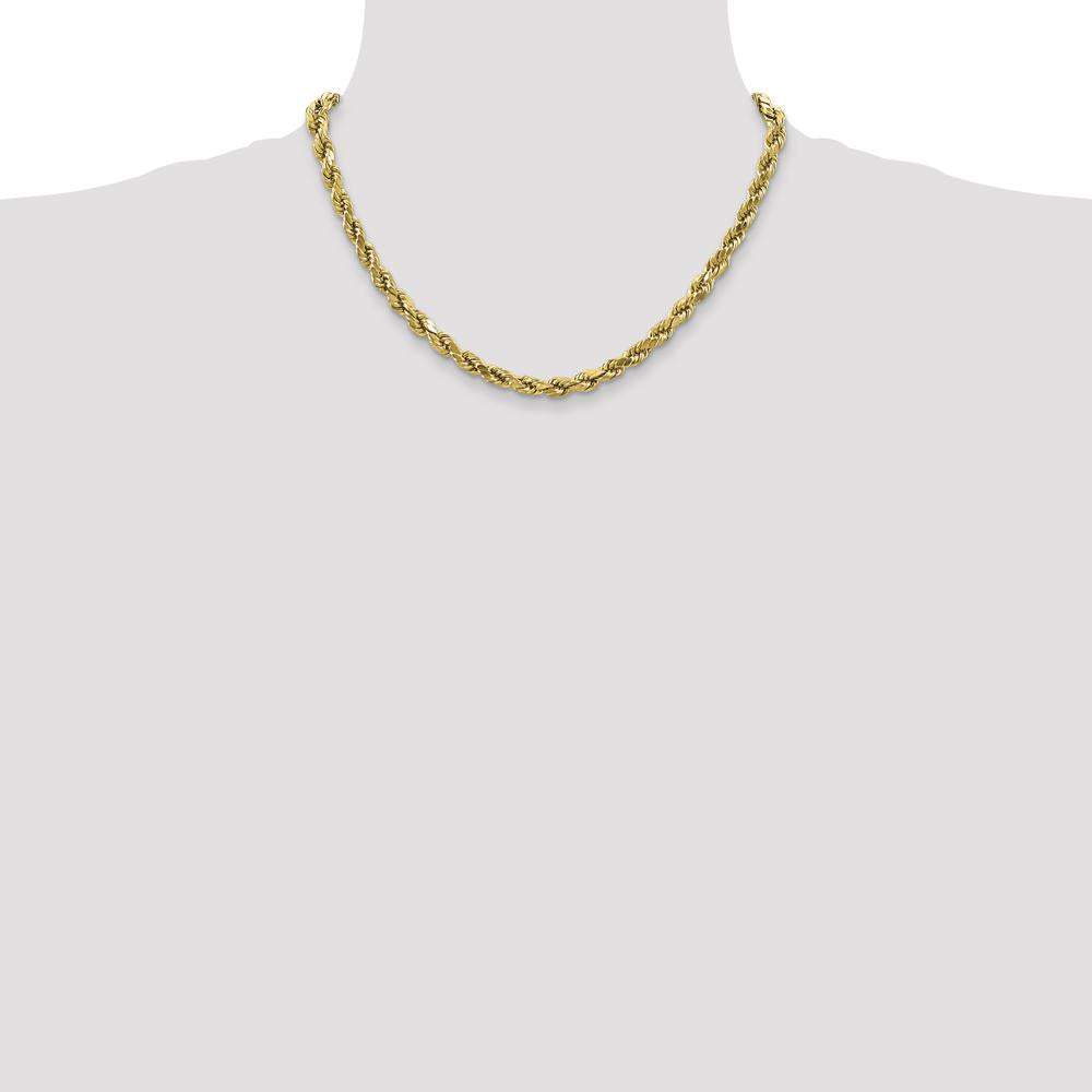 10K Yellow Gold 18" Semi-Solid Diamond-Cut Rope Chain - 4mm Width