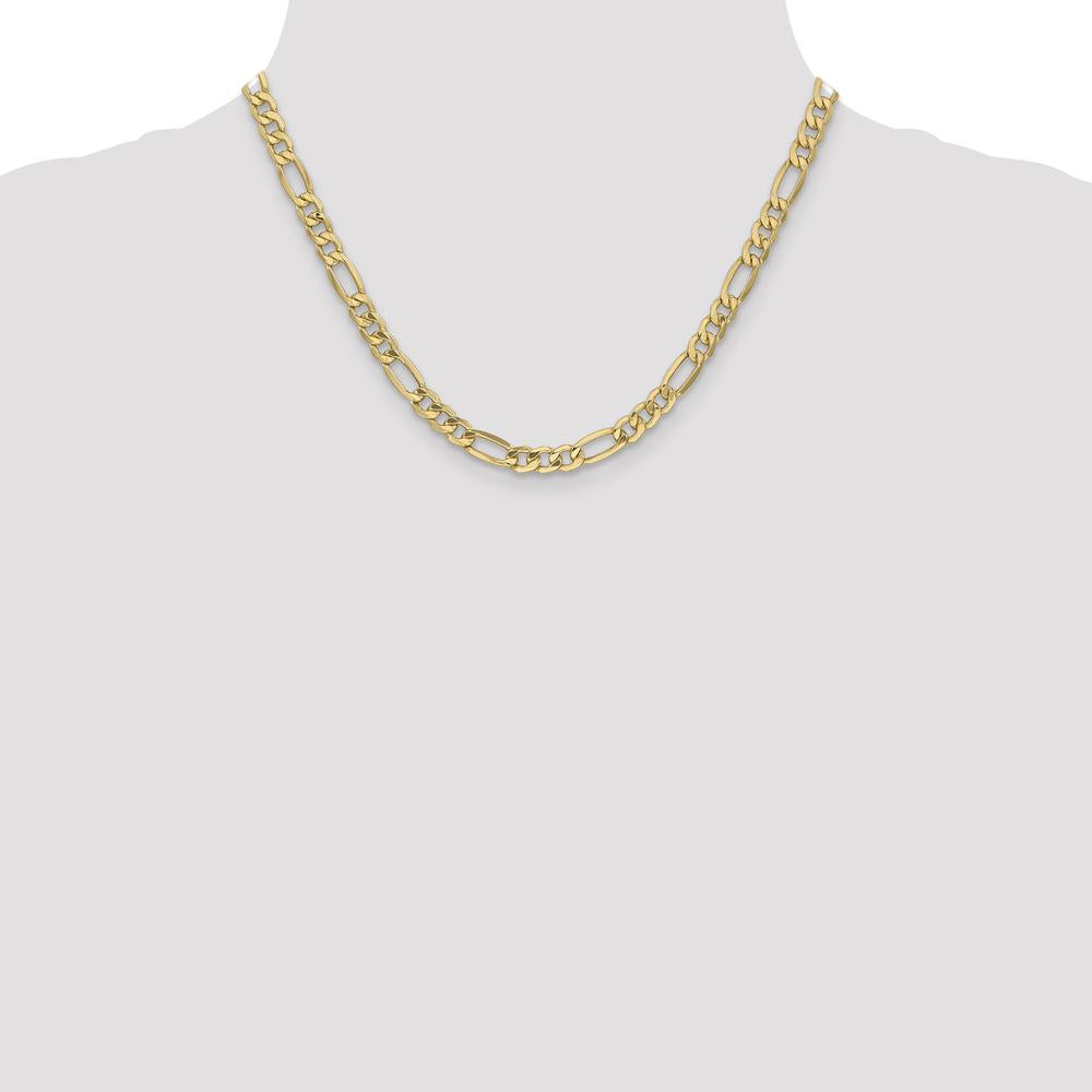 10K Yellow Gold 18" Semi-Solid Figaro Chain Necklace - 6.25mm Width