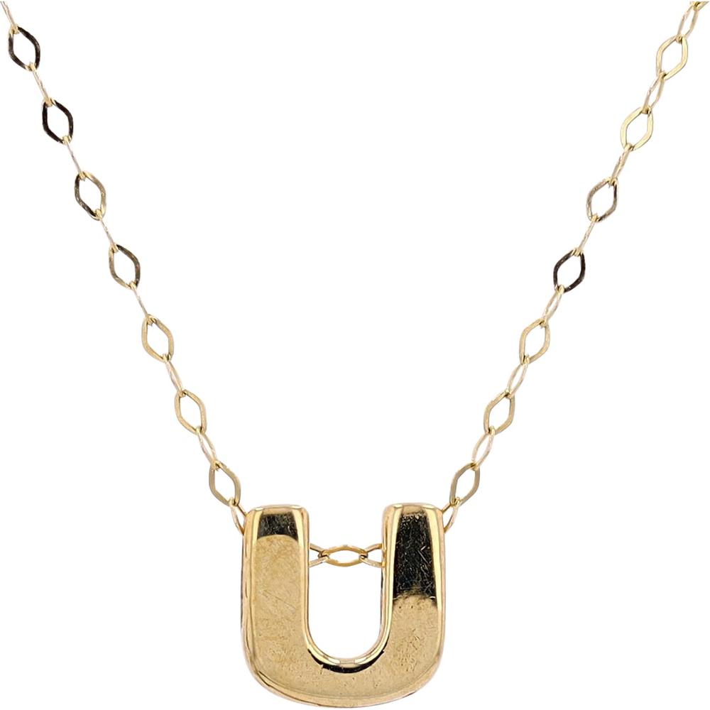 10K Yellow Gold 18" U Initial Pendant Necklace