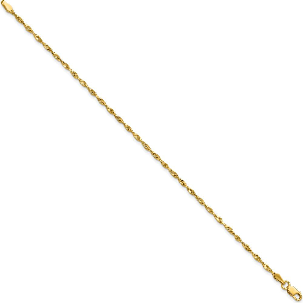 10K Yellow Gold 2.0mm Extra-Light Diamond-Cut Rope Chain Anklet - 10"