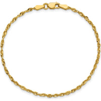 10K Yellow Gold 2.0mm Extra-Light Diamond-Cut Rope Chain Anklet - 10"