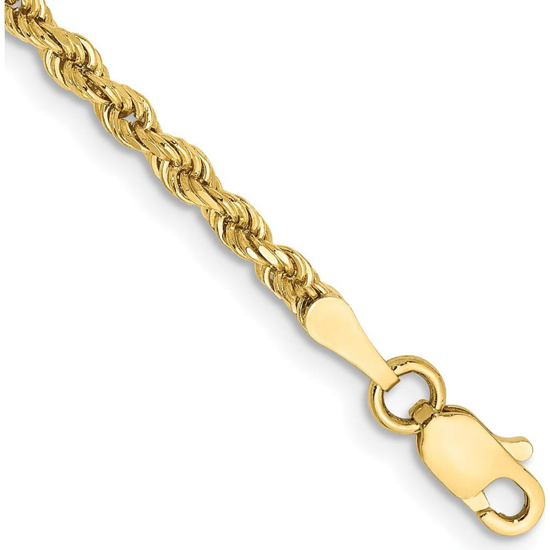 10K Yellow Gold 2.25mm Diamond-Cut Rope Chain Anklet - 10"" Length