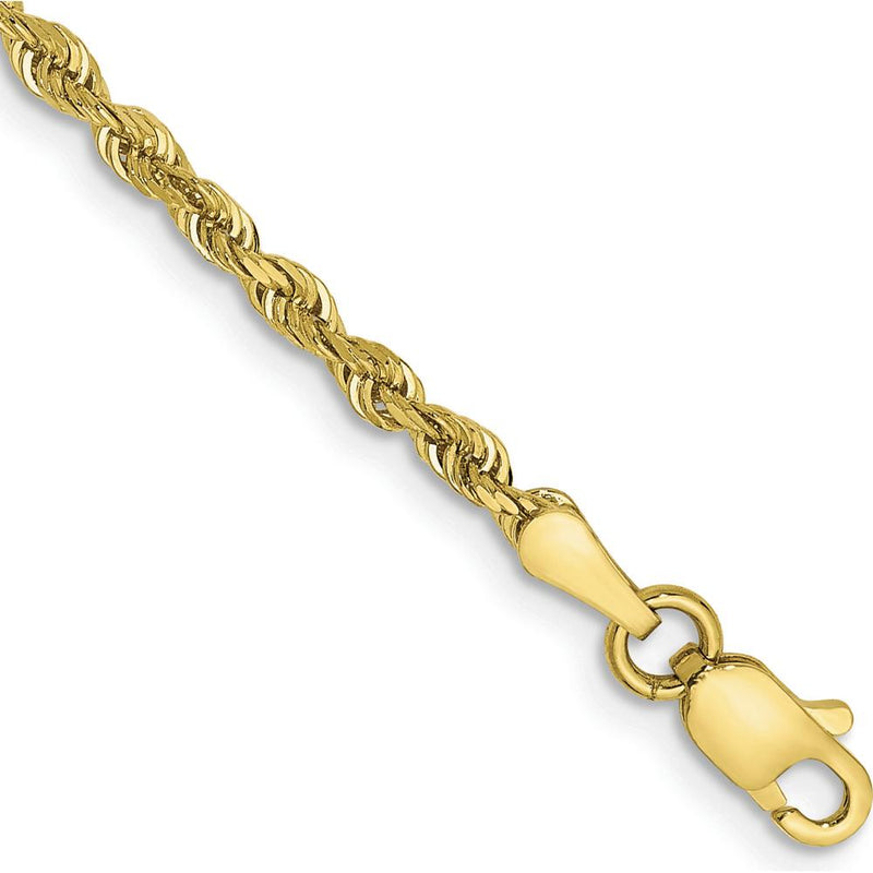 10K Yellow Gold 2.25mm Diamond-Cut Rope Chain Bracelet - 8"