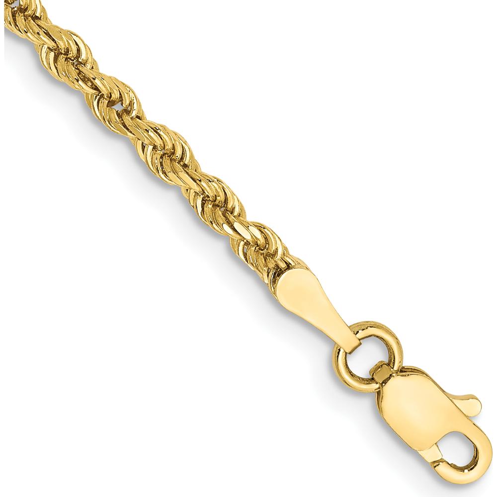 10K Yellow Gold 2.25mm Diamond-Cut Rope Chain Bracelet - Handcrafted Solid Design