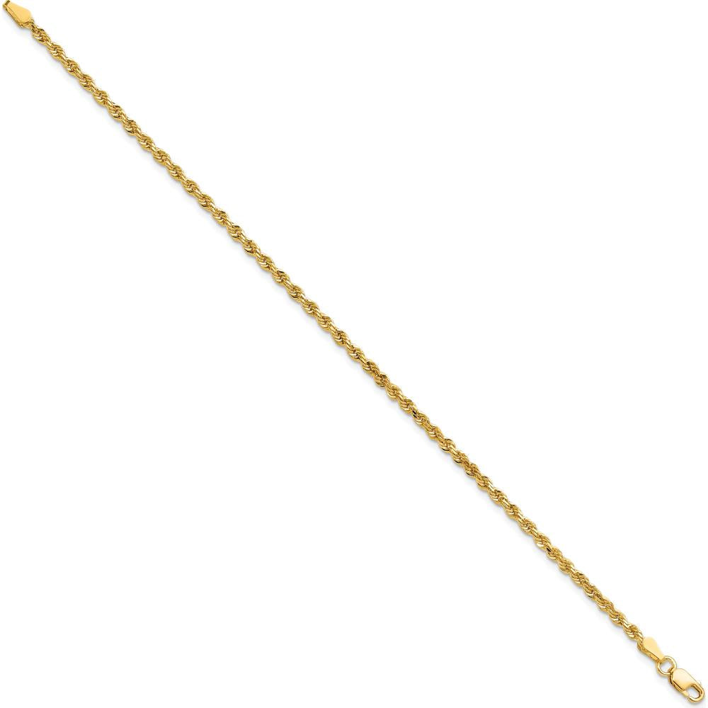 10K Yellow Gold 2.25mm Diamond-Cut Rope Chain Bracelet - Handcrafted Solid Design