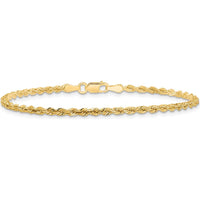 10K Yellow Gold 2.25mm Diamond-Cut Rope Chain Bracelet - Handcrafted Solid Design