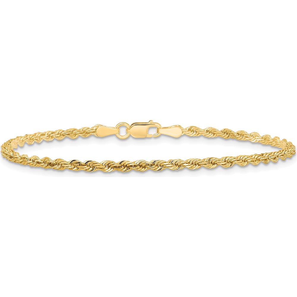 10K Yellow Gold 2.25mm Diamond-Cut Rope Chain Bracelet - Handcrafted Solid Design