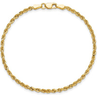 10K Yellow Gold 2.25mm Diamond-Cut Rope Chain Bracelet - Handcrafted Solid Design