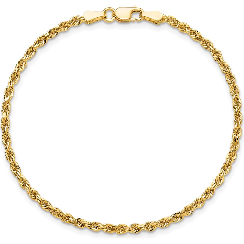 10K Yellow Gold 2.25mm Diamond-Cut Rope Chain Bracelet - Handcrafted Solid Design