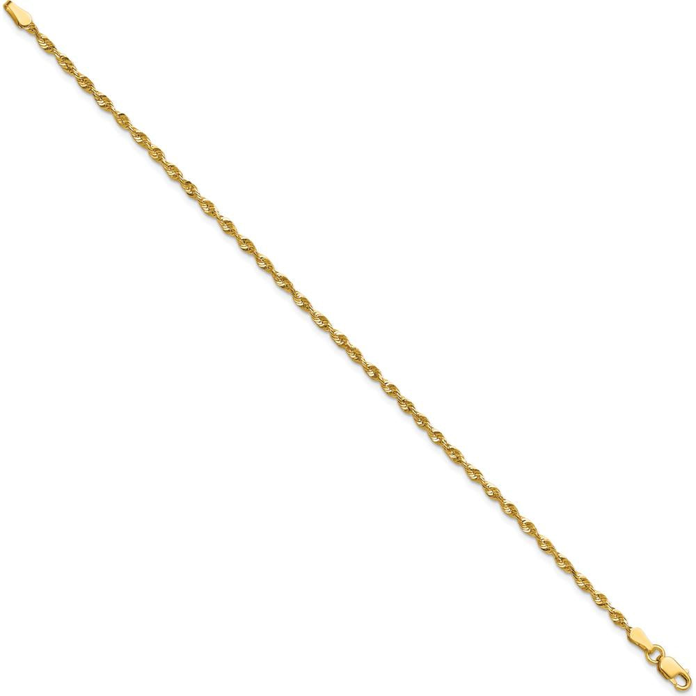 10K Yellow Gold 2.25mm Diamond-Cut Rope Chain Bracelet - Solid Lightweight Design