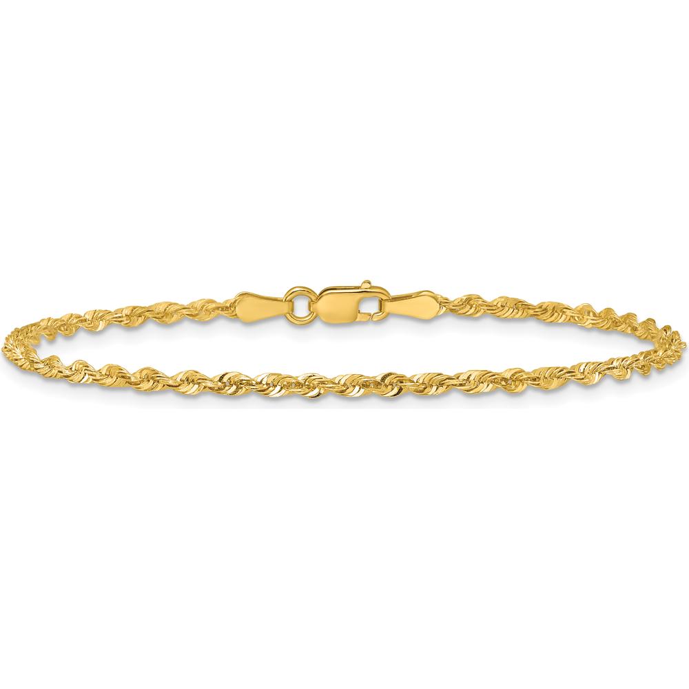 10K Yellow Gold 2.25mm Diamond-Cut Rope Chain Bracelet - Solid Lightweight Design