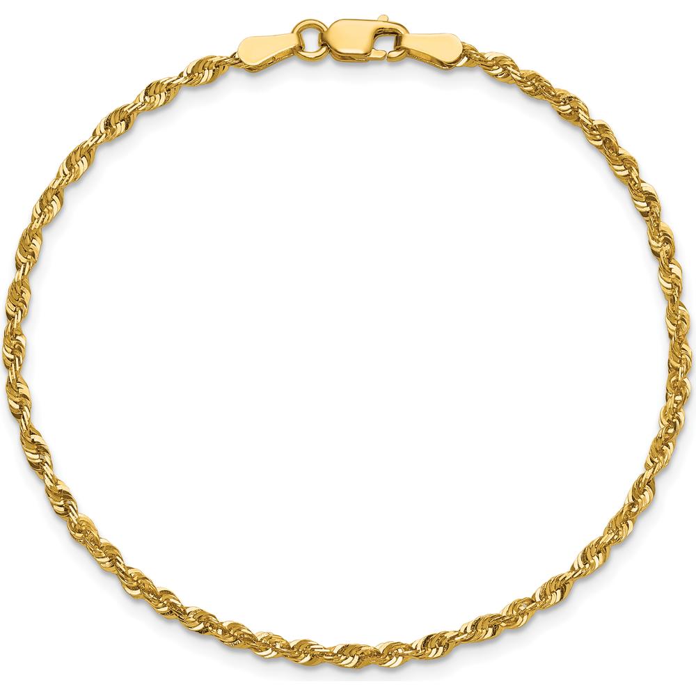 10K Yellow Gold 2.25mm Diamond-Cut Rope Chain Bracelet - Solid Lightweight Design