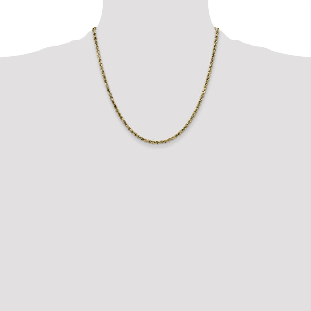 10K Yellow Gold 2.25mm Diamond-Cut Semi-Solid Rope Chain Necklace - 20"
