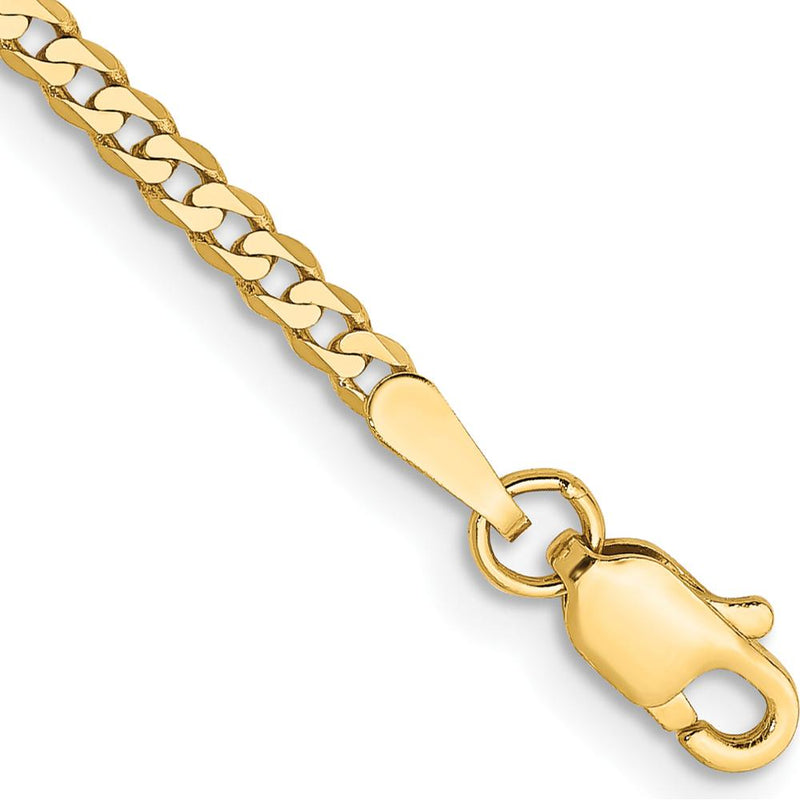 10K Yellow Gold 2.2mm Flat Beveled Curb Chain Bracelet - 8" Length