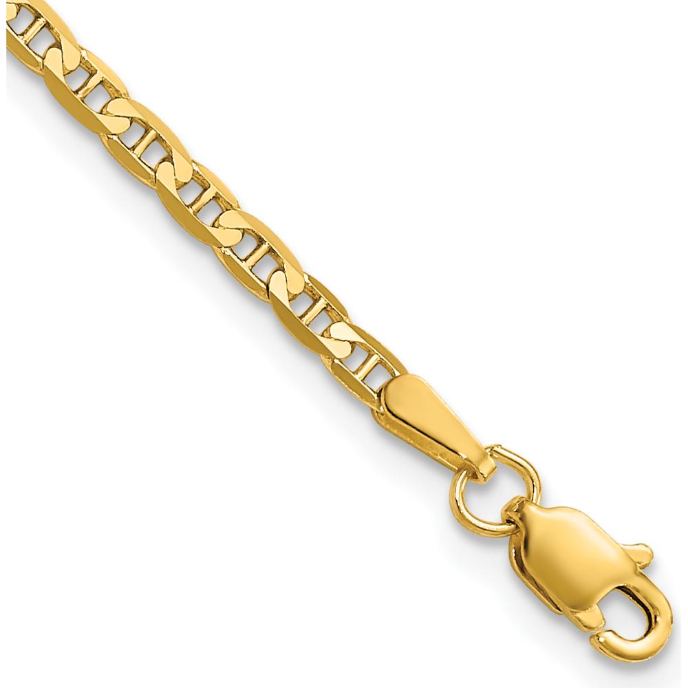 10K Yellow Gold 2.4mm Concave Anchor Chain Bracelet with Lobster Clasp - 8"