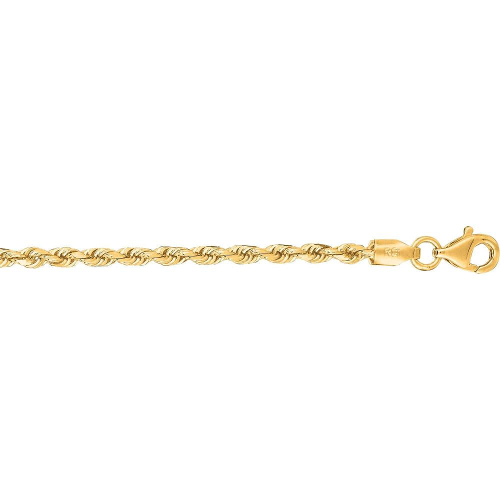 10K Yellow Gold 2.5mm Diamond-Cut Rope Chain Bracelet - 7" with Lobster Lock by Orozza Fine Jewelry