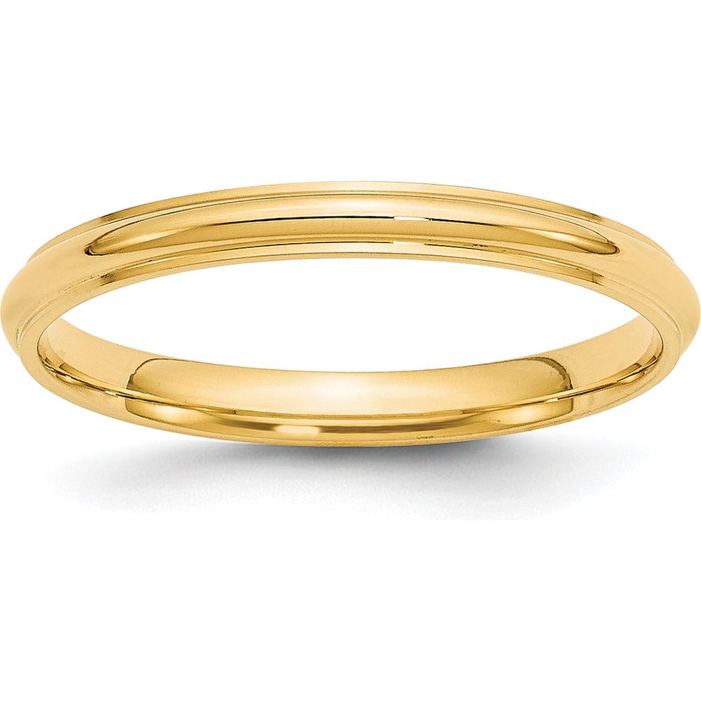10K Yellow Gold 2.5mm Half Round Wedding Band with Ridged Edges - Size 8