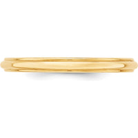 10K Yellow Gold 2.5mm Half Round Wedding Band with Ridged Edges - Size 8