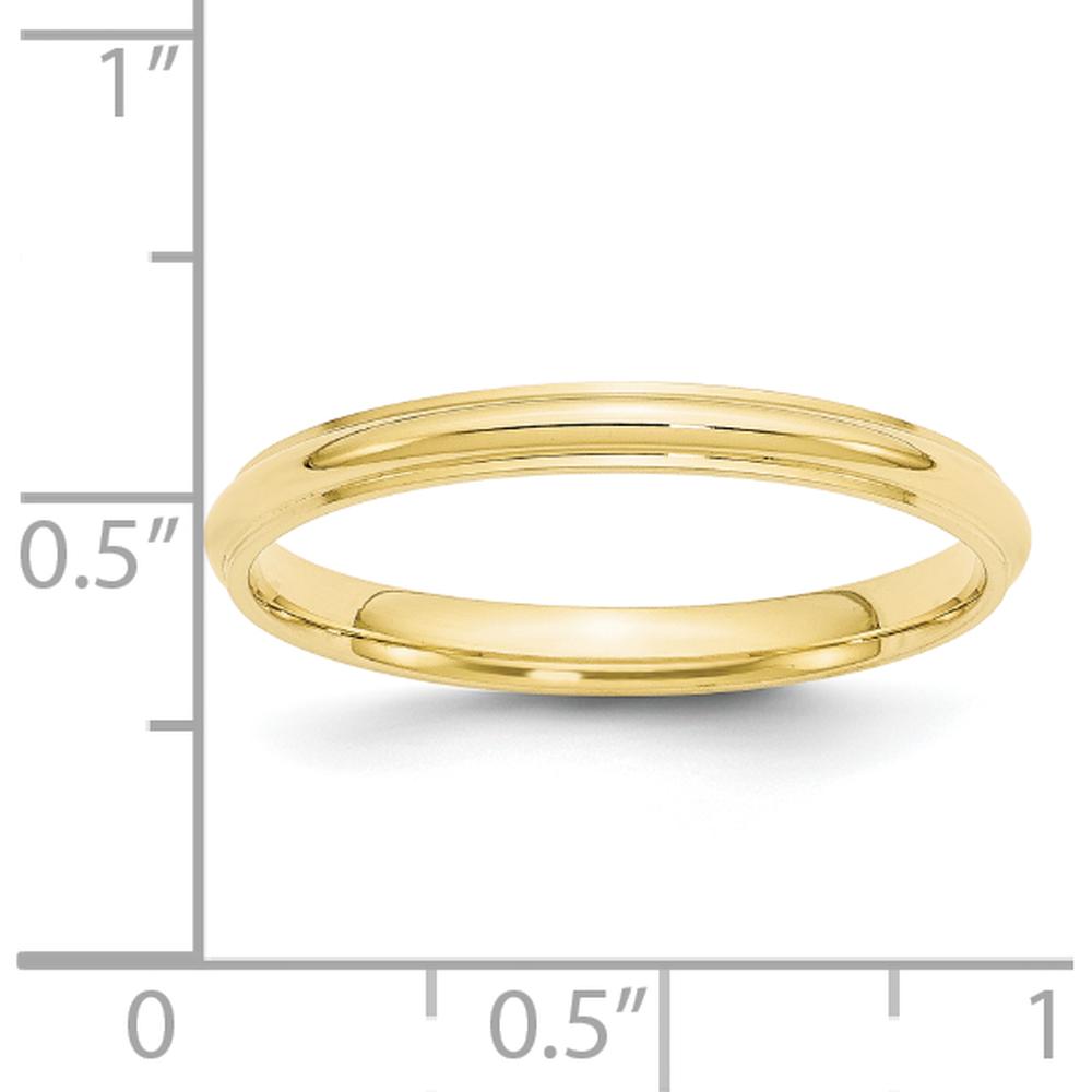 10K Yellow Gold 2.5mm Half Round Wedding Band with Ridged Edges - Size 8