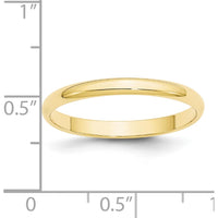 10K Yellow Gold 2.5mm Polished Half Round Lightweight Wedding Band - Size 10.5