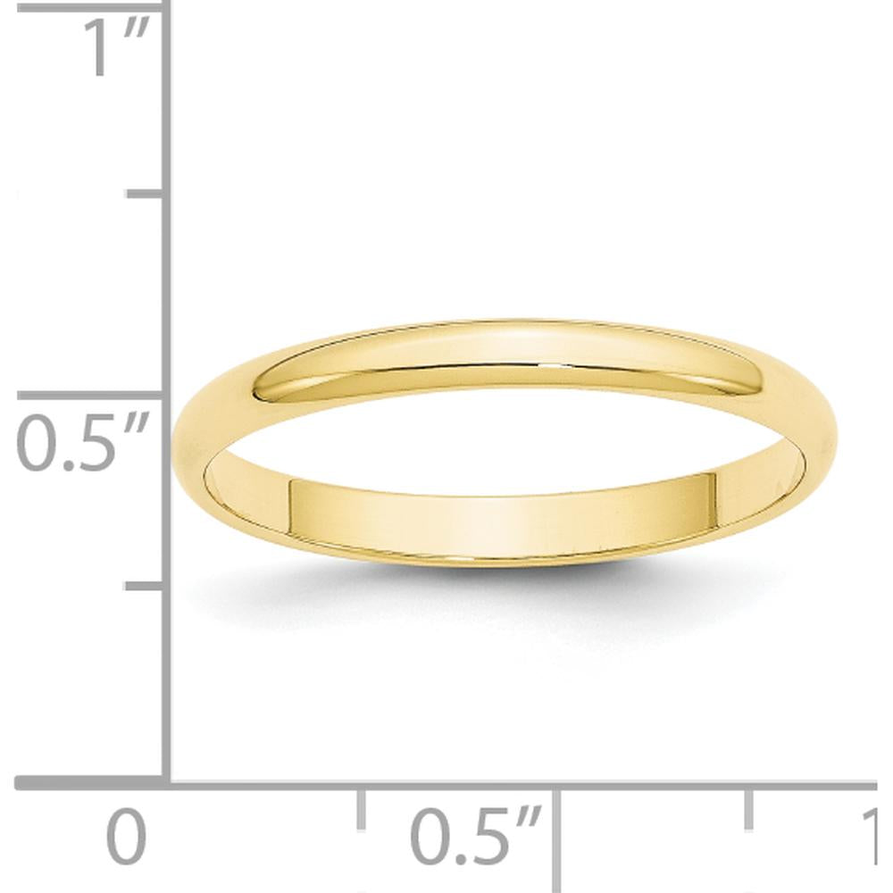 10K Yellow Gold 2.5mm Polished Half Round Lightweight Wedding Band - Size 10.5