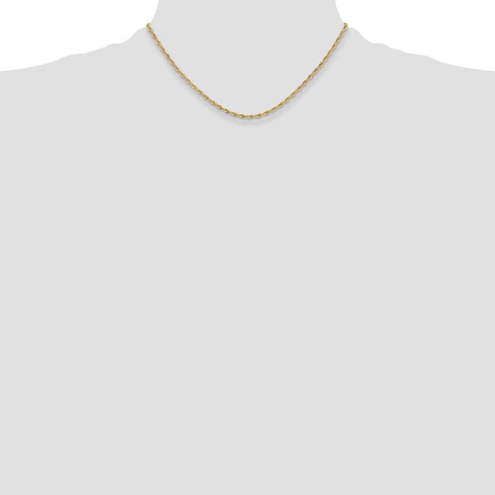 10K Yellow Gold 2.5mm Semi-Solid Rope Chain Necklace - 16" Length