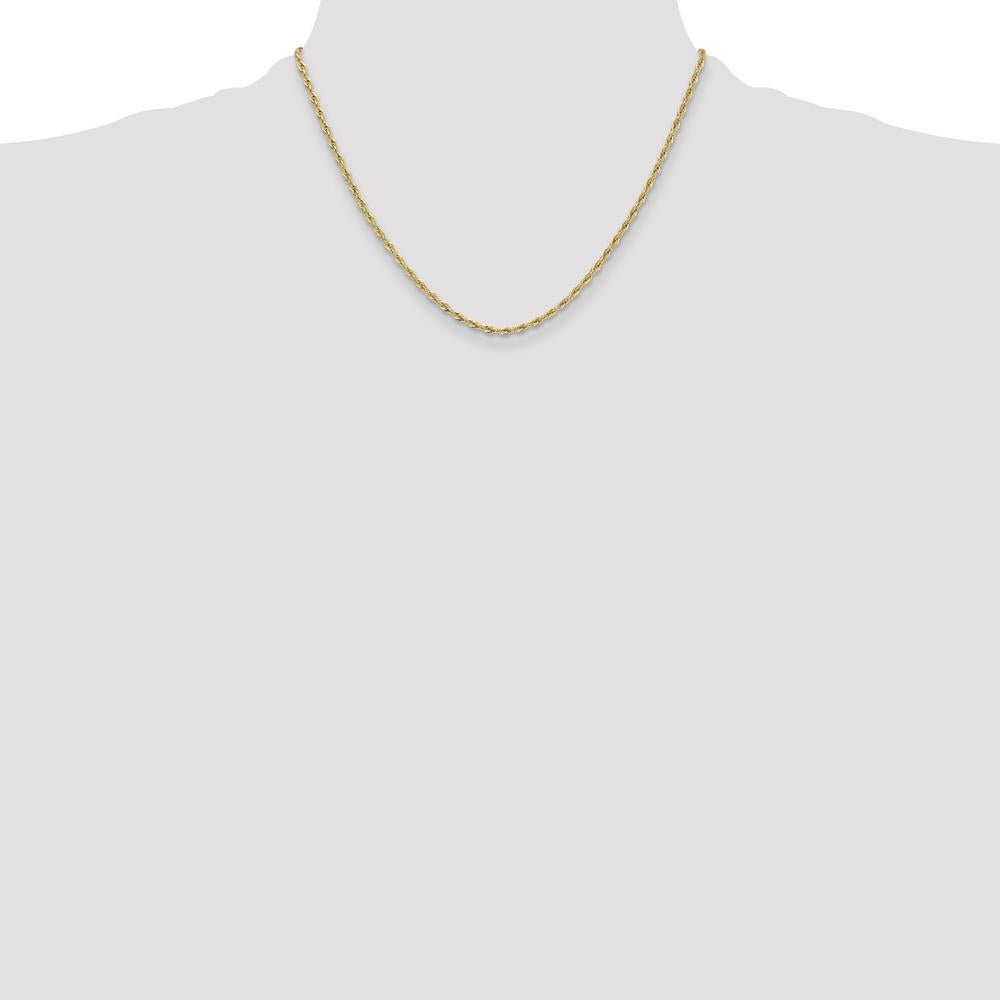 10K Yellow Gold 2.5mm Semi-Solid Rope Chain Necklace - 18"
