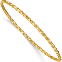 10K Yellow Gold 2.5mm Twisted Slip-On Bangle - Elegant Textured Bracelet for Women