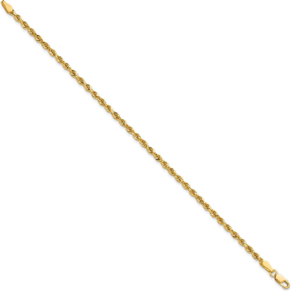 10K Yellow Gold 2.75mm Diamond-Cut Rope Chain Bracelet - 7 Inch
