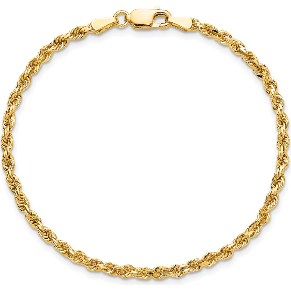 10K Yellow Gold 2.75mm Diamond-Cut Rope Chain Bracelet - 7 Inch