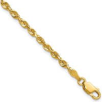 10K Yellow Gold 2.75mm Extra-Light Diamond-Cut Rope Chain Bracelet - Lightweight and Polished Finish
