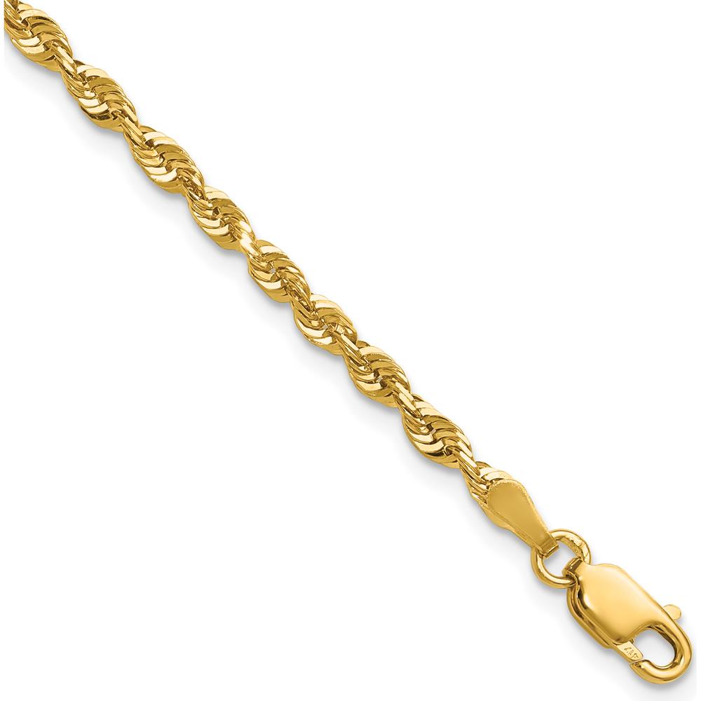 10K Yellow Gold 2.75mm Extra-Light Diamond-Cut Rope Chain Bracelet - Lightweight and Polished Finish