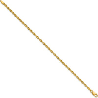 10K Yellow Gold 2.75mm Extra-Light Diamond-Cut Rope Chain Bracelet - Lightweight and Polished Finish